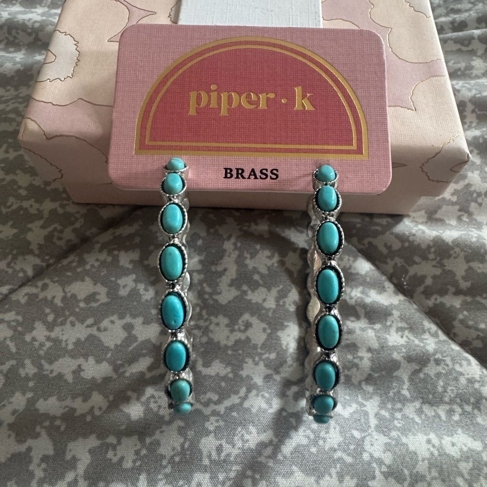 Piper K Brass and Turquoise Dangle Hoops/Earrings